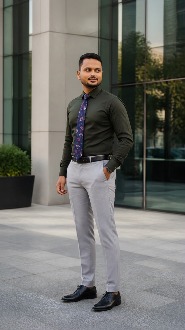 SKYREX MENS OLIVE GREEN FORMAL SHIRT